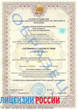 Образец сертификата соответствия Совхоз имени Ленина Сертификат ISO 22000